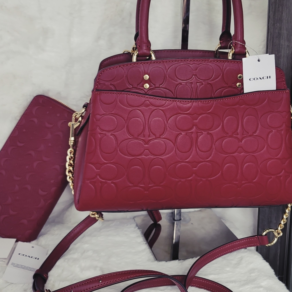 SALE 1 DAY Coach 2 PCS SET Signature Leather Bag Wallet NWT - Picture 2 of 16